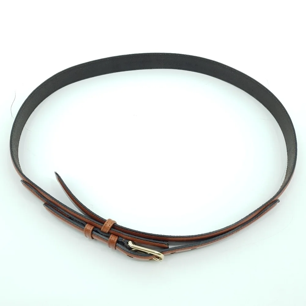 Cabela's Cognac Tan Leather Full Grain Cowhide Belt Gold Tone Buckle Size 42 - Picture 2 of 8